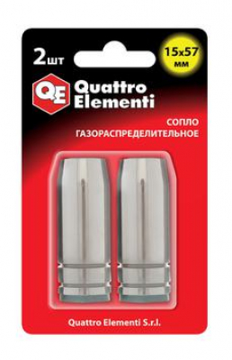 Сопло газораспределительное QUATTRO ELEMENTI 15 х 57 мм (2 шт) в блистере, для горелки полуавтомата МОТОУДАЧА. Магазин мототехники и садового инвентаря с доставкой по всей России