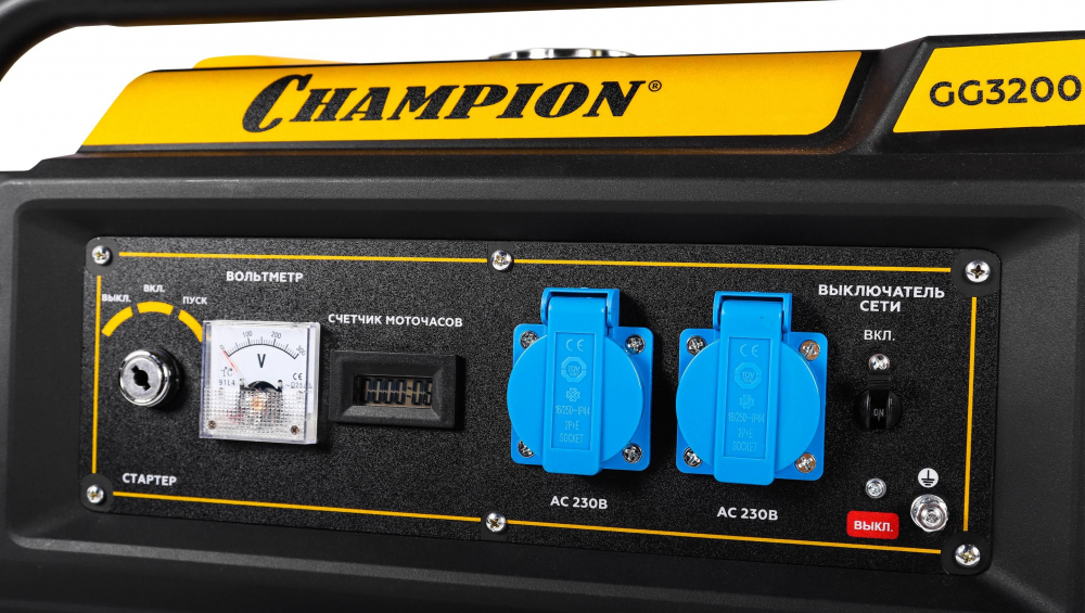 Генератор  CHAMPION GG3200EW  (3,2/3,5кВт 7,5лс 15л 48кг  эл.старт колеса, счетчик) Мотоудача. Магазин садового инвентаря и техники в Калуге