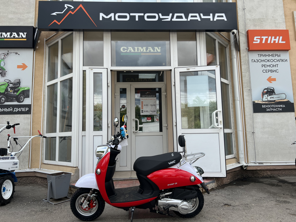 Скутер VENTO RETRO 49cc (150) сигнализация (99кг/100кг) WHITЕ/BLUE/RED ФРАНЦИЯ МОТОУДАЧА. Магазин мототехники и садового инвентаря  в Калуге