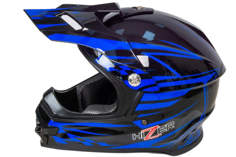 Шлем мото кроссовый HIZER B6196 #2 (XL) black/blue Мотоудача. Магазин садового инвентаря и техники в Калуге