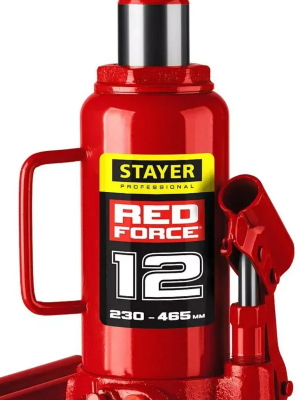 Домкрт STAYER RED FORCE, 12 т, 230 - 465 мм, бутылочный гидравлический домкрат, Professional (43160-12) МОТОУДАЧА. Магазин мототехники и садового инвентаря в Калуге