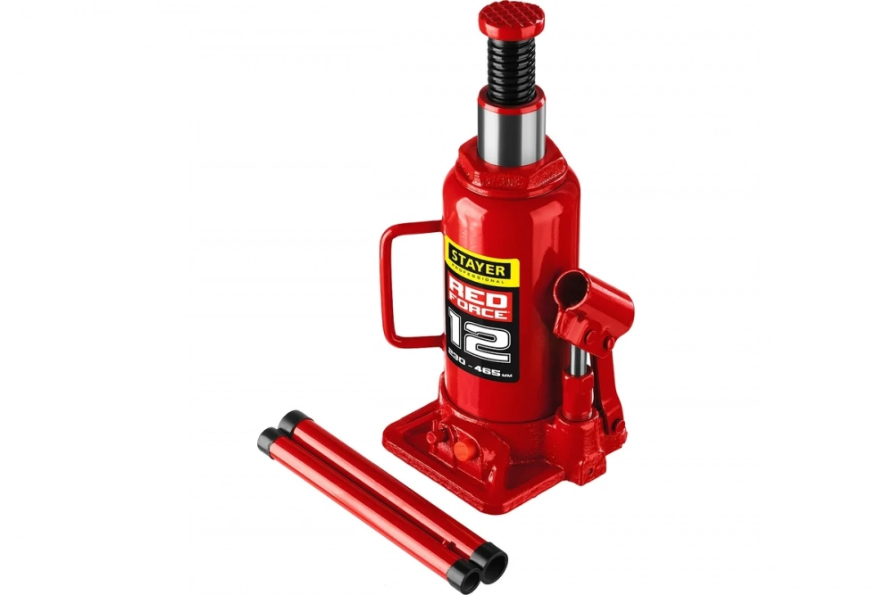 Домкрт STAYER RED FORCE, 12 т, 230 - 465 мм, бутылочный гидравлический домкрат, Professional (43160-12) МОТОУДАЧА. Магазин мототехники и садового инвентаря в Калуге