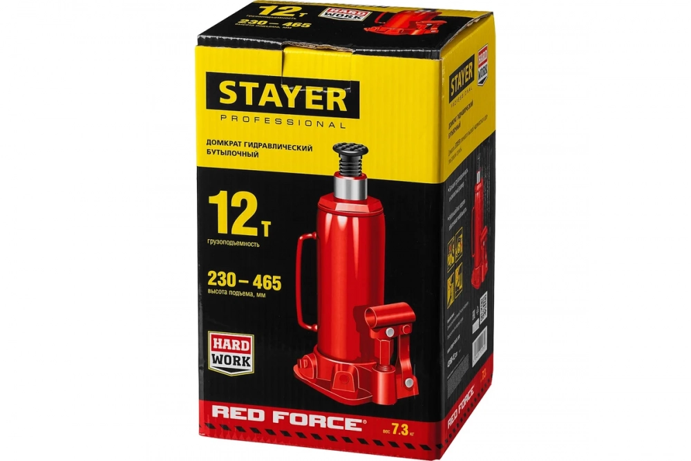 Домкрт STAYER RED FORCE, 12 т, 230 - 465 мм, бутылочный гидравлический домкрат, Professional (43160-12) МОТОУДАЧА. Магазин мототехники и садового инвентаря в Калуге