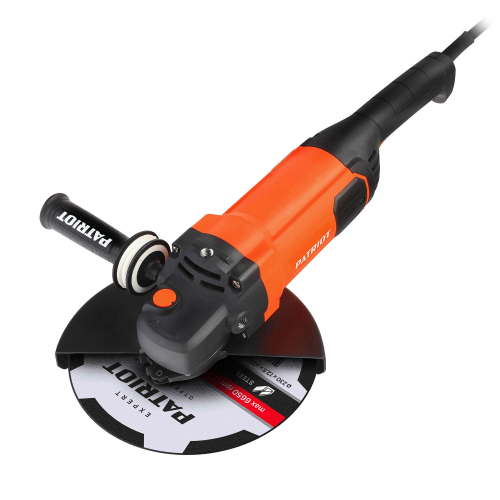 Машина углошлифовальная (УШМ) PATRIOT Expert AG 230, диск 230мм, 2200Вт, 6600об/мин, виброзащитная рукоятка, защита от перегрузок, усиленная защита от пыли, регулировка кожуха без инструмента, быстрая замена щёток МОТОУДАЧА. Магазин мототехники и садового инвентаря с доставкой по всей России