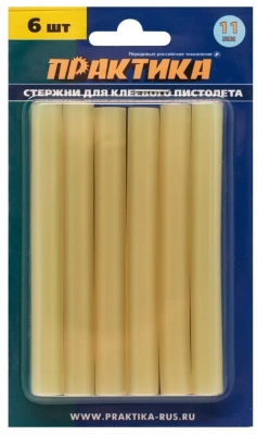Клей для клеевого пистолета ПРАКТИКА желтый, прозрачный, 11 х 100 мм, 6шт / блистер МОТОУДАЧА. Магазин мототехники и садового инвентаря в Калуге