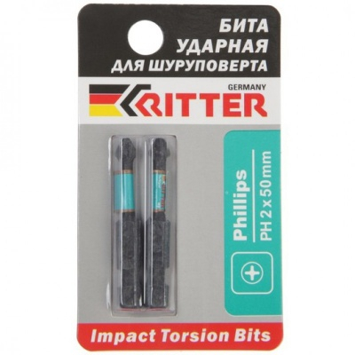 Бита Ritter Impact PH 2x50 мм Torsion намагниченная (сталь S2) (2 шт. в блистерной упаковке) (500/50 МОТОУДАЧА. Магазин мототехники и садового инвентаря с доставкой по всей России