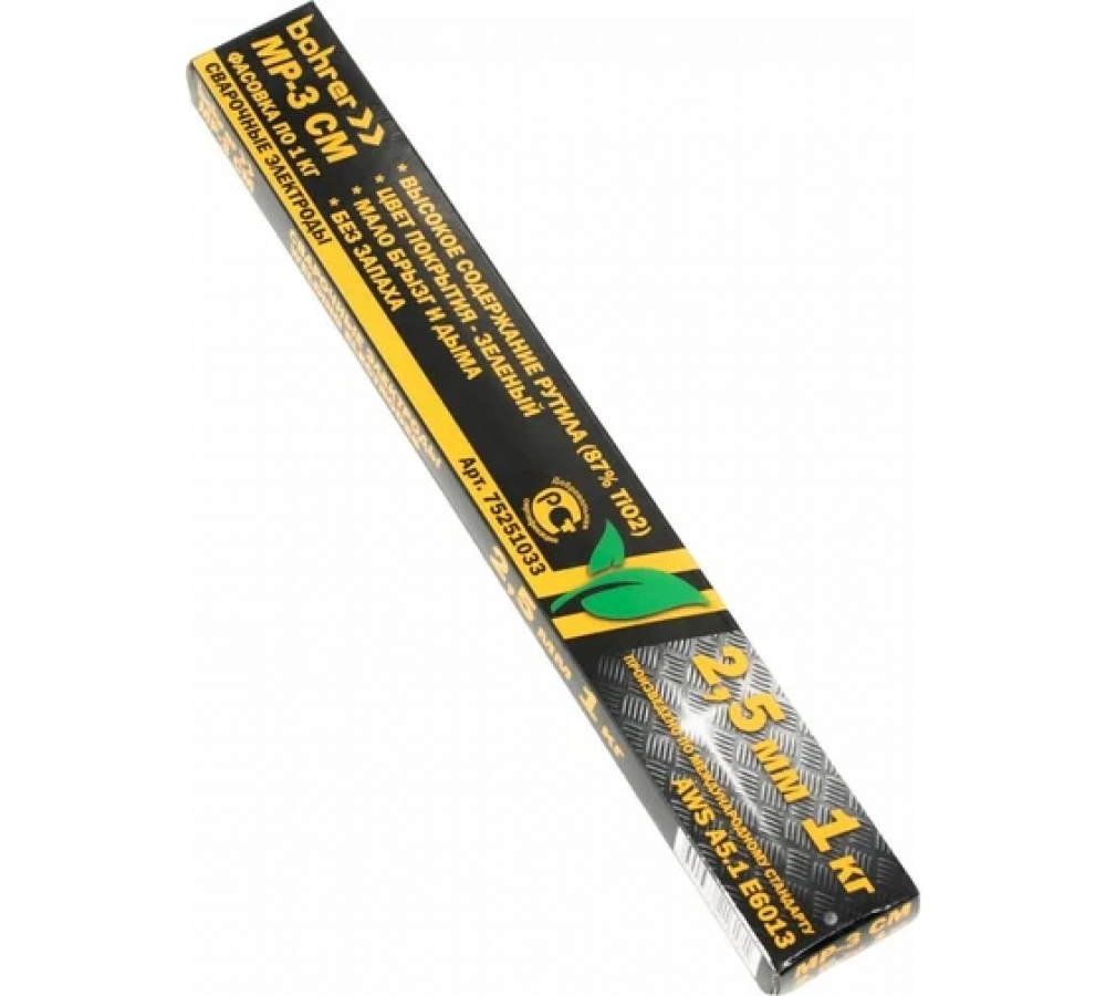 Электроды Bohrer МР-3 СМ d=2.5 мм (зелёные, натуральный рутил (87%TiO2), мало брызг и дыма, без запа МОТОУДАЧА. Магазин мототехники и садового инвентаря с доставкой по всей России