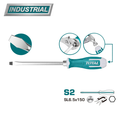 Отвертка шлицевая SL 6,5x150 мм TOTAL INDUSTRIAL (12 шт/кор) МОТОУДАЧА. Магазин мототехники и садового инвентаря с доставкой по всей России