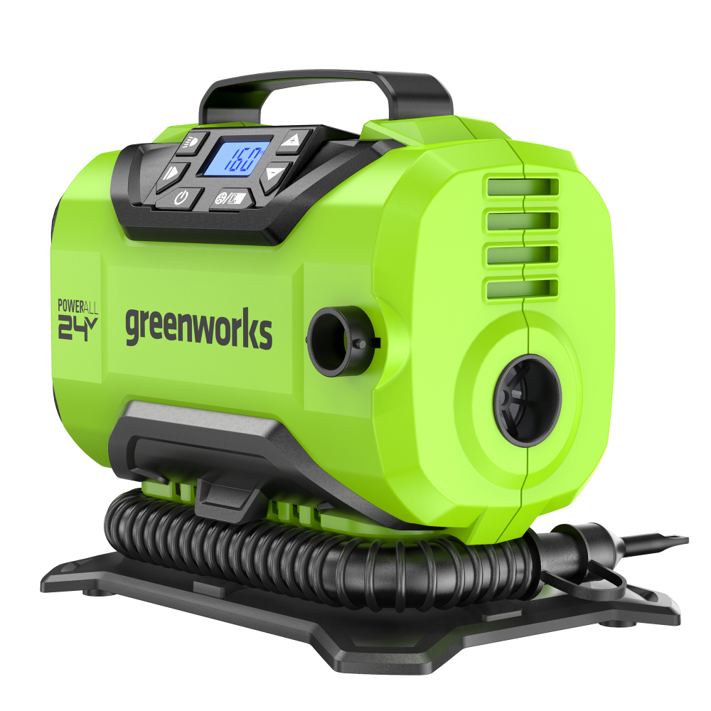 Компрессор автомобильный аккумуляторный Greenworks Арт. 3400807, 24V / 12V (от сети автомобиля), без МОТОУДАЧА. Магазин мототехники и садового инвентаря с доставкой по всей России