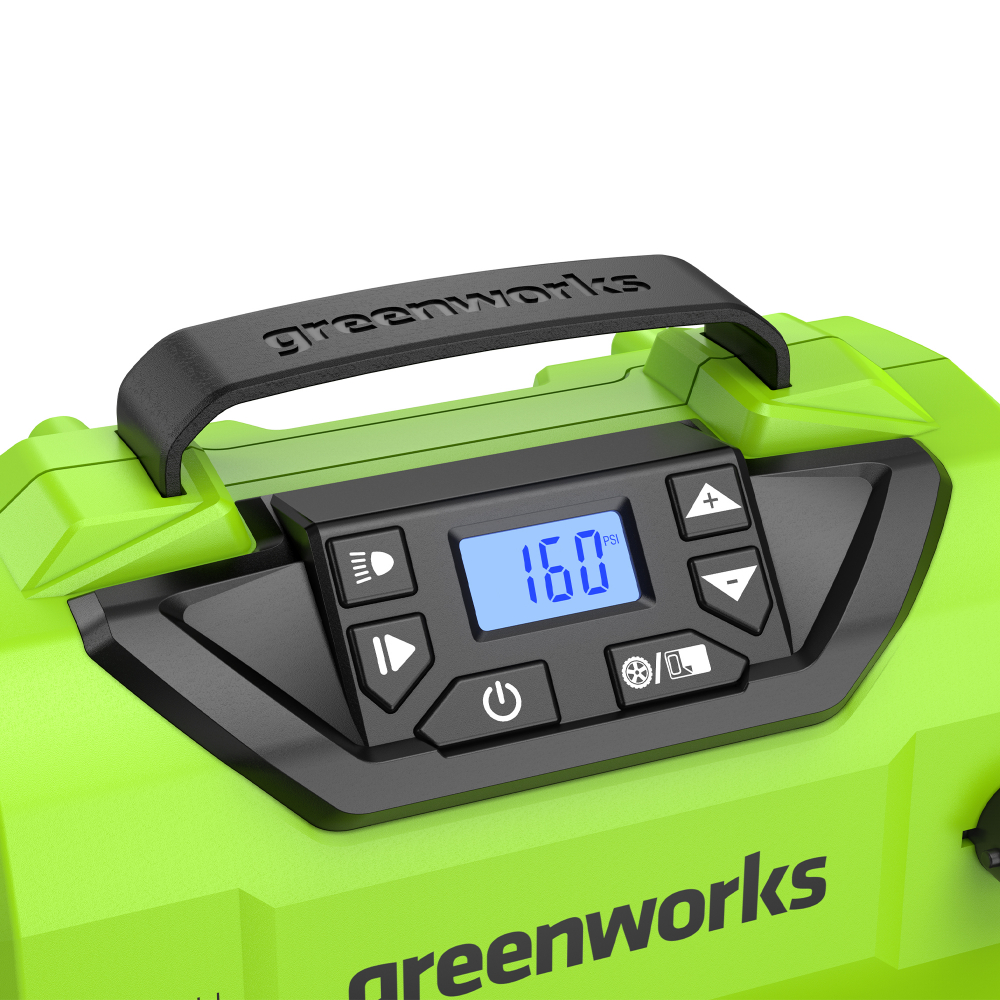 Компрессор автомобильный аккумуляторный Greenworks Арт. 3400807, 24V / 12V (от сети автомобиля), без МОТОУДАЧА. Магазин мототехники и садового инвентаря с доставкой по всей России