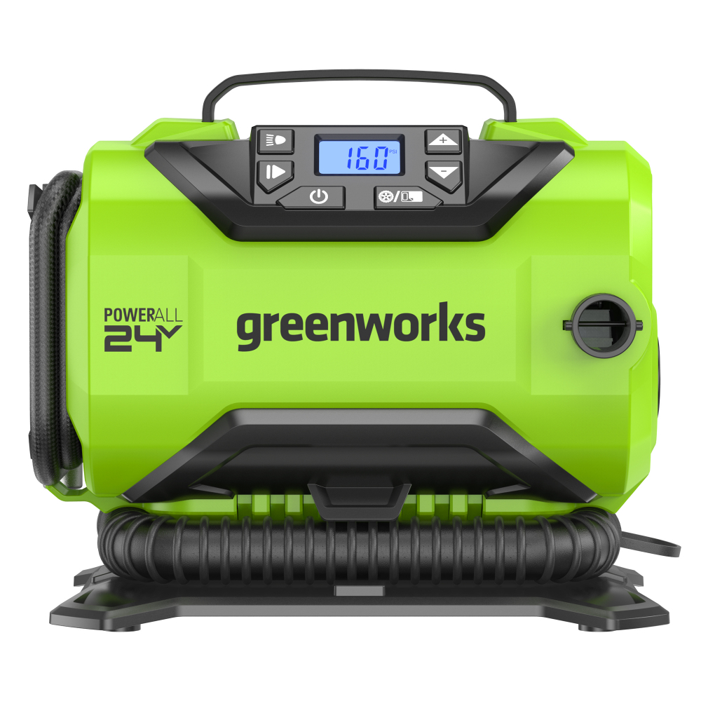 Компрессор автомобильный аккумуляторный Greenworks Арт. 3400807, 24V / 12V (от сети автомобиля), без МОТОУДАЧА. Магазин мототехники и садового инвентаря с доставкой по всей России