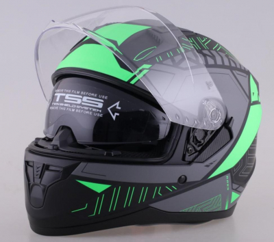 Мотошлем RACER BLD-M67E (XL) черный/зеленый (9) интеграл, визор МОТОУДАЧА. Магазин мототехники и садового инвентаря с доставкой по всей России