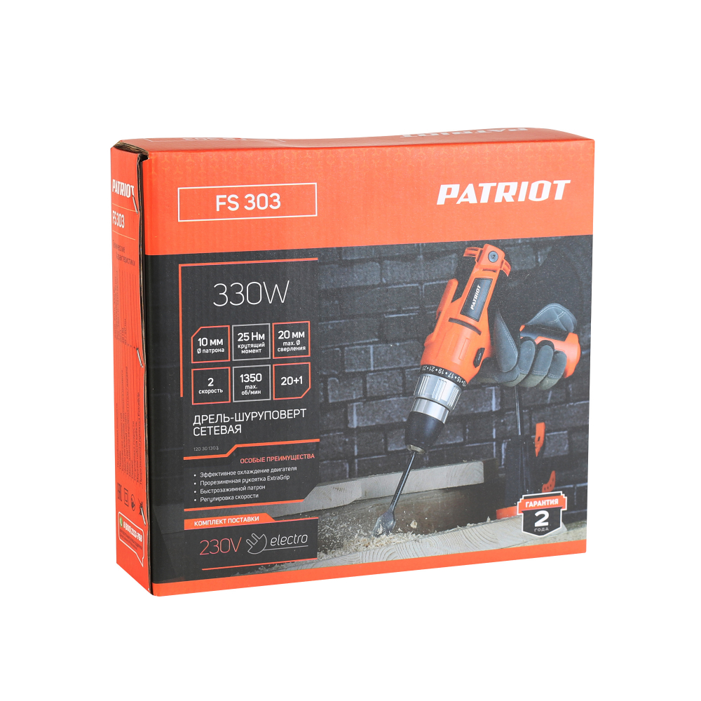 Дрель-шуруповерт сетевая PATRIOT FS 303, 2 скор., мощность 330Вт, макс. крутящий момент 25 Нм,  быст МОТОУДАЧА. Магазин мототехники и садового инвентаря с доставкой по всей России