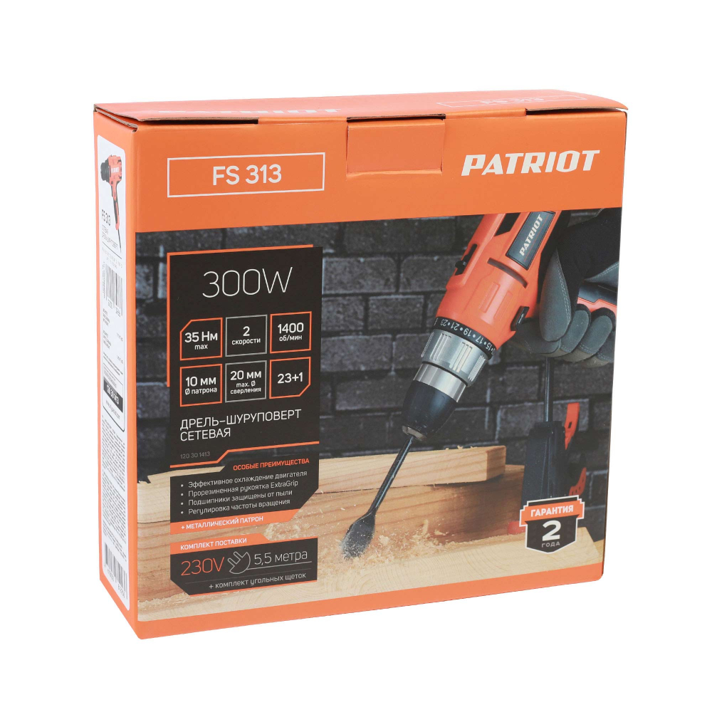 Дрель-шуруповерт сетевая PATRIOT Expert FS 313, 2 скор., мощность 300 Вт, макс. крутящий момент 35 Н МОТОУДАЧА. Магазин мототехники и садового инвентаря с доставкой по всей России