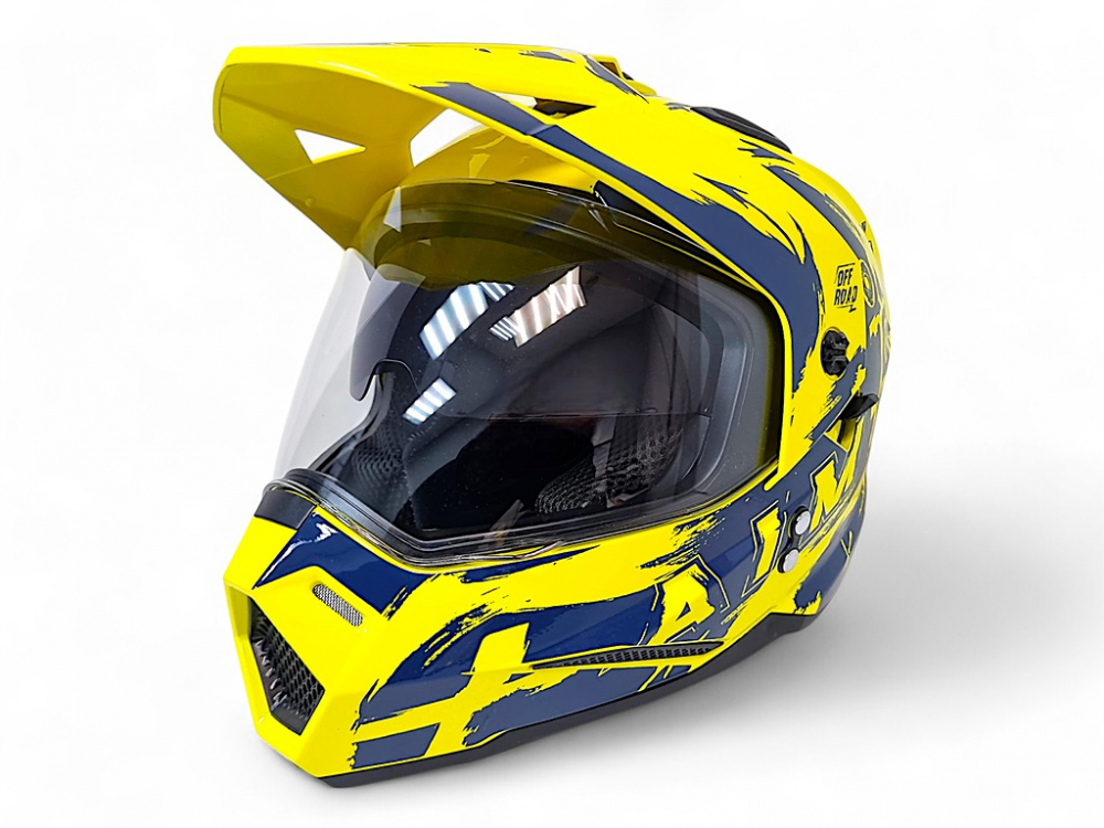 Шлем детский AiM JK802Y Yellow/Blue, Y/S МОТОУДАЧА. Магазин мототехники и садового инвентаря с доставкой по всей России