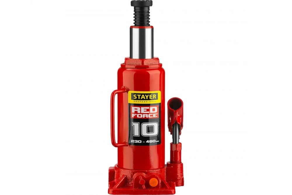 Домкрат STAYER RED FORCE, 10 т, 230 - 460 мм, бутылочный гидравлический домкрат, Professional (43160 МОТОУДАЧА. Магазин мототехники и садового инвентаря с доставкой по всей России
