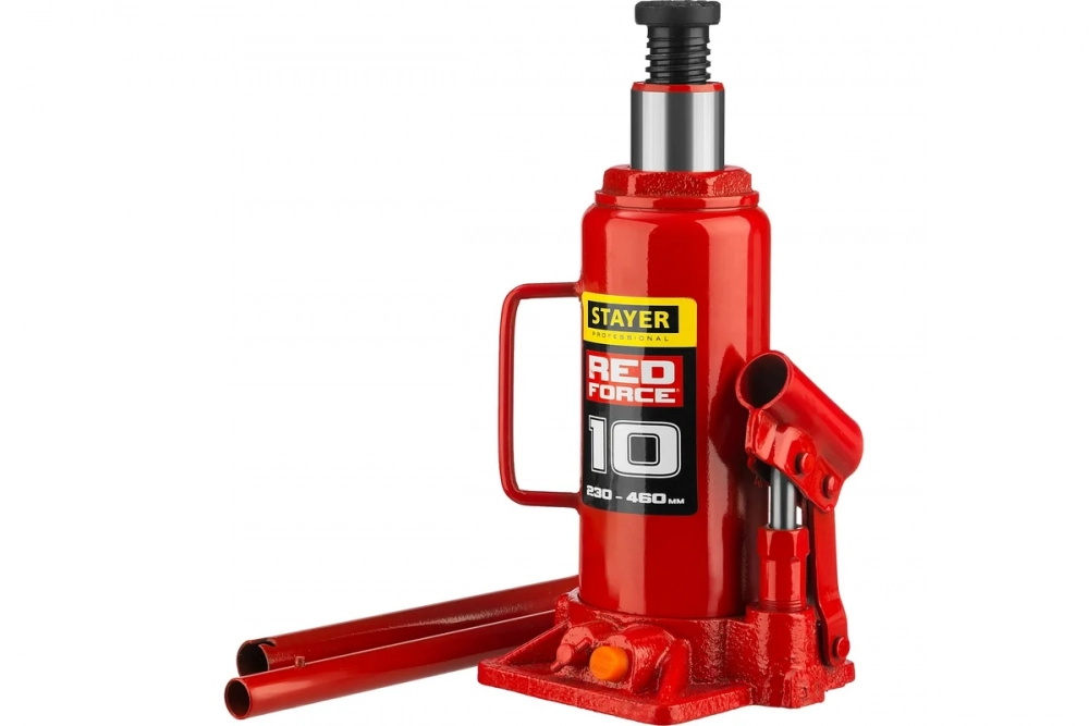 Домкрат STAYER RED FORCE, 10 т, 230 - 460 мм, бутылочный гидравлический домкрат, Professional (43160 МОТОУДАЧА. Магазин мототехники и садового инвентаря с доставкой по всей России