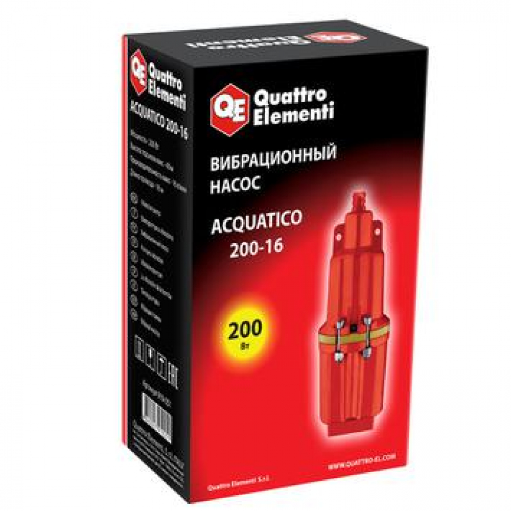 Насос вибрационный QUATTRO ELEMENTI Acquatico 200-16 (200 Вт, 960 л/ч, для чистой, 40м, кабель16 м,  МОТОУДАЧА. Магазин мототехники и садового инвентаря с доставкой по всей России
