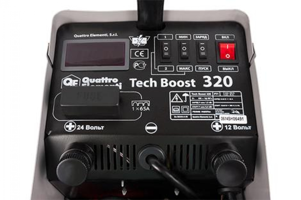 Пуско-зарядное устройство QUATTRO ELEMENTI Tech Boost 320 ( 12 / 24 Вольт, заряд до 45А, пуск до 300 МОТОУДАЧА. Магазин мототехники и садового инвентаря с доставкой по всей России