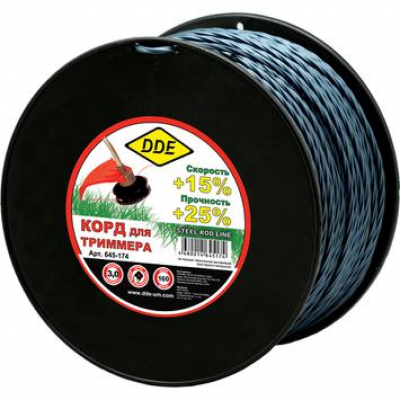 Корд триммерный на катушке DDE "Steel rod line" (крест витой армированный) 3,0 мм х 160 м, голубой/к МОТОУДАЧА. Магазин мототехники и садового инвентаря с доставкой по всей России