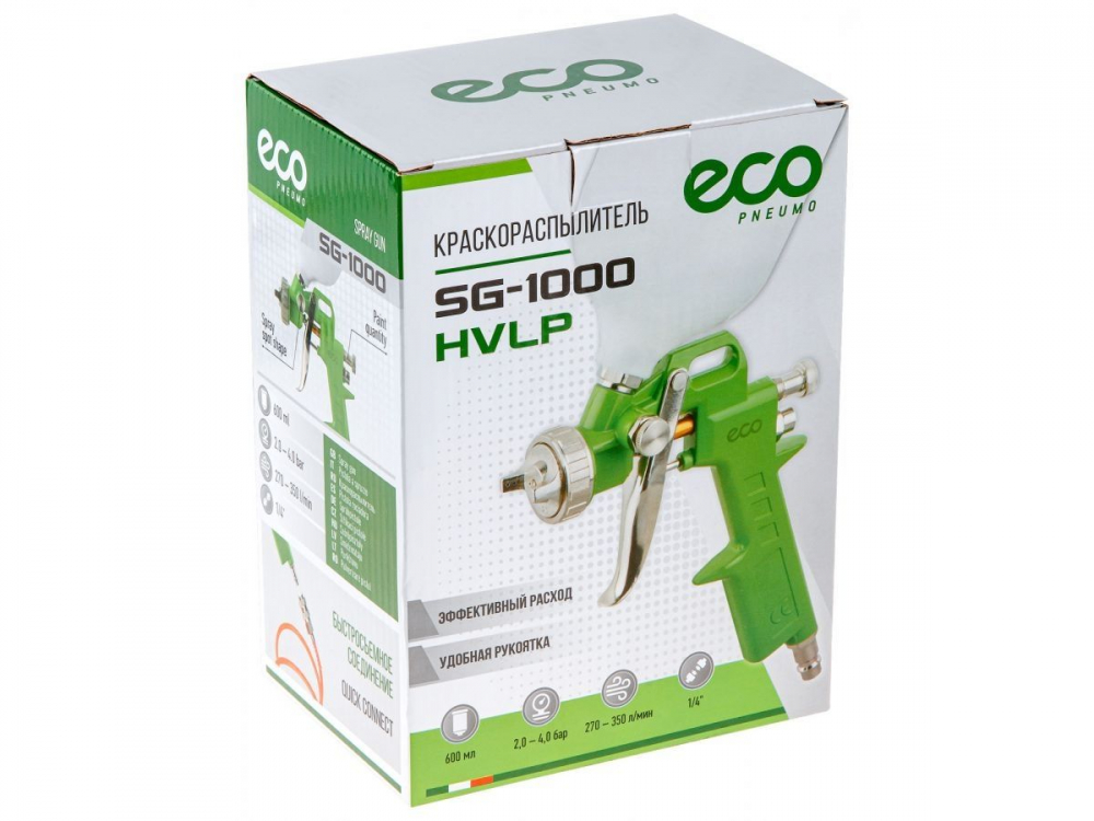 Краскораспылитель ECO SG-1000 (HVLP, сопло ф 2.5 мм, верх. бак 600 мл) МОТОУДАЧА. Магазин мототехники и садового инвентаря с доставкой по всей России