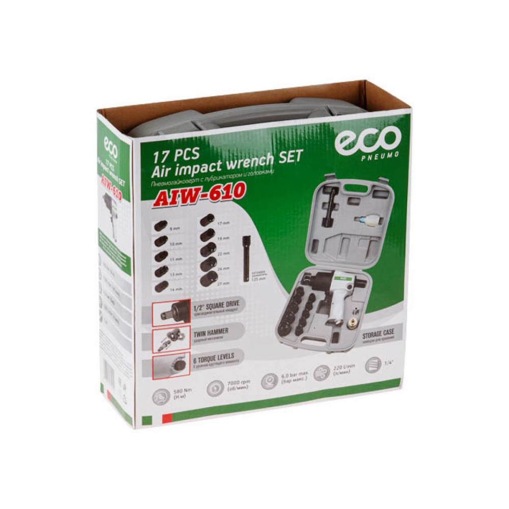Пневмогайковерт 1/2" ECO AIW-610 с лубрикатором и головками МОТОУДАЧА. Магазин мототехники и садового инвентаря с доставкой по всей России