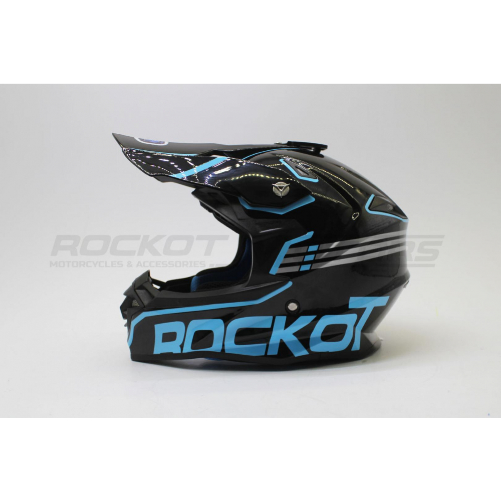 Шлем кроссовый ROCKOT RM-216 Wave (L) (черный/синий глянцевый) МОТОУДАЧА. Магазин мототехники и садового инвентаря с доставкой по всей России