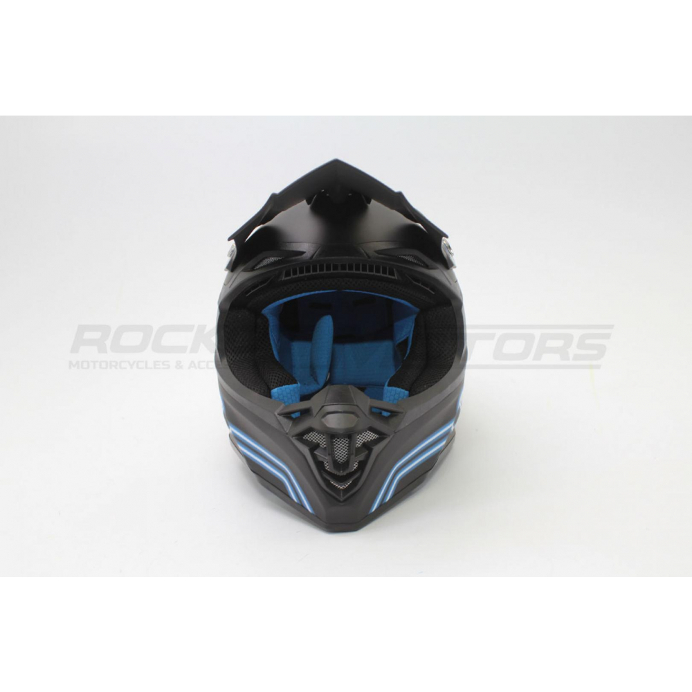 Шлем кроссовый ROCKOT RM-216 Tron (S) (черный/белый/синий матовый) МОТОУДАЧА. Магазин мототехники и садового инвентаря с доставкой по всей России