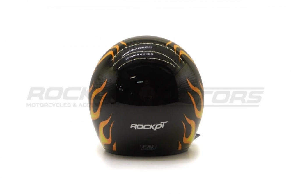 Шлем открытый с козырьком ROCKOT RM-391 Classic Flame (XS) (черный/оранжевый глянцевый) МОТОУДАЧА. Магазин мототехники и садового инвентаря с доставкой по всей России