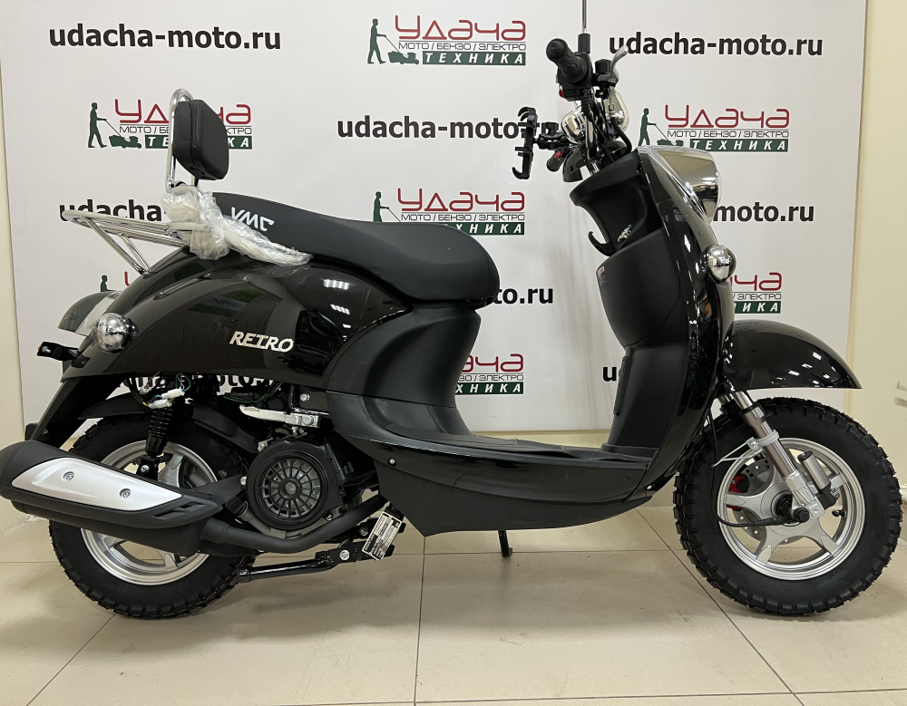 Скутер VENTO RETRO 49cc (150) сигнализация (99кг/100кг) (BLACK) Чёрный глянцевый МОТОУДАЧА. Магазин мототехники и садового инвентаря с доставкой по всей России
