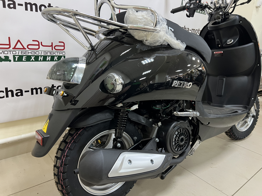 Скутер VENTO RETRO 49cc (150) сигнализация (99кг/100кг) (BLACK) Чёрный глянцевый МОТОУДАЧА. Магазин мототехники и садового инвентаря с доставкой по всей России