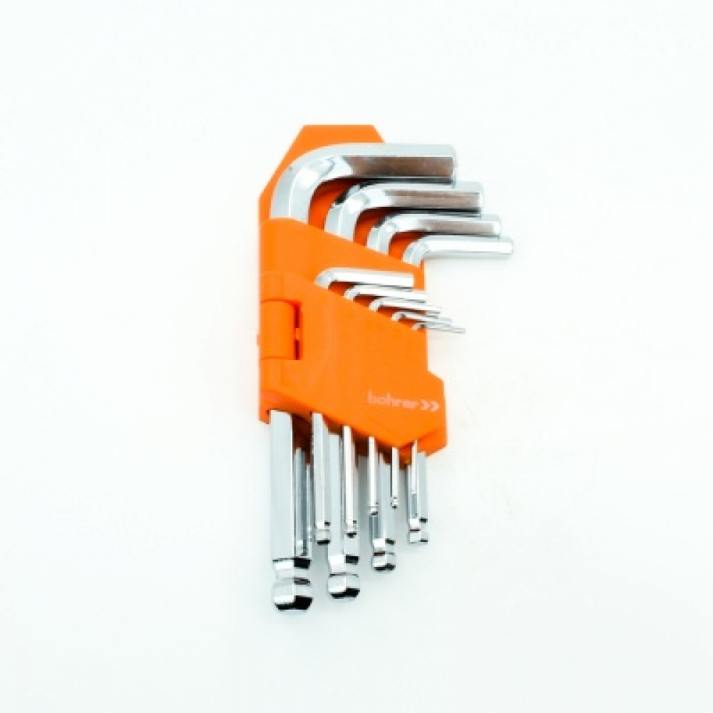 Набор ключей Bohrer шестигранных (имбусовых) HEX с шаром (1,5; 2; 2,5; 3; 4; 5; 6; 8; 10 мм) (9 шт.) (сталь CrV HRC 56-62) МОТОУДАЧА. Магазин мототехники и садового инвентаря с доставкой по всей России