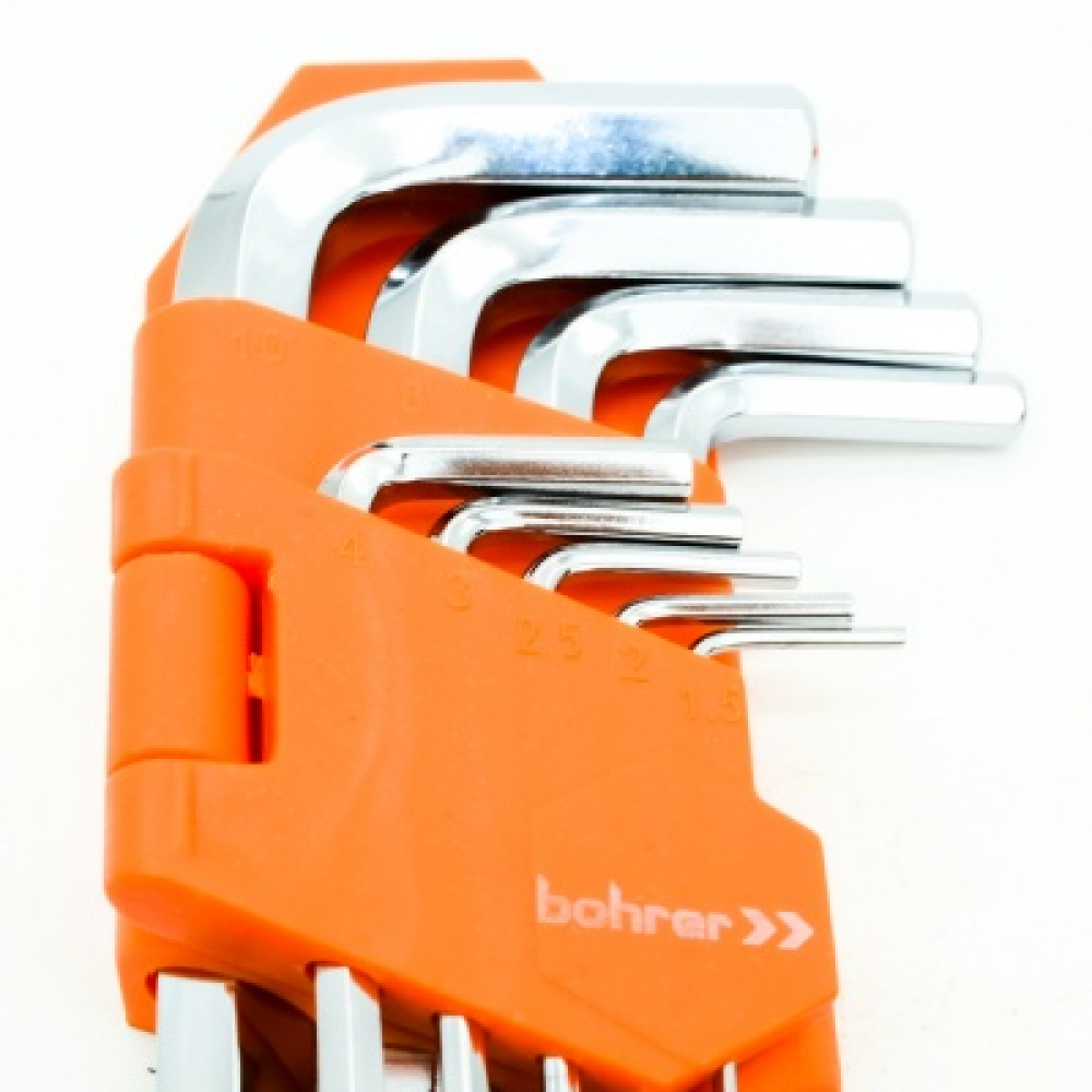 Набор ключей Bohrer шестигранных (имбусовых) HEX с шаром (1,5; 2; 2,5; 3; 4; 5; 6; 8; 10 мм) (9 шт.) (сталь CrV HRC 56-62) МОТОУДАЧА. Магазин мототехники и садового инвентаря с доставкой по всей России