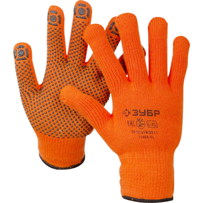 Утеплённые перчатки ЗУБР АНГАРА, акрил с начёсом, покрытие ПВХ (точка), сигнальный цвет, размер L-XL Удача. Магазин садового инвентаря и техники в Калуге