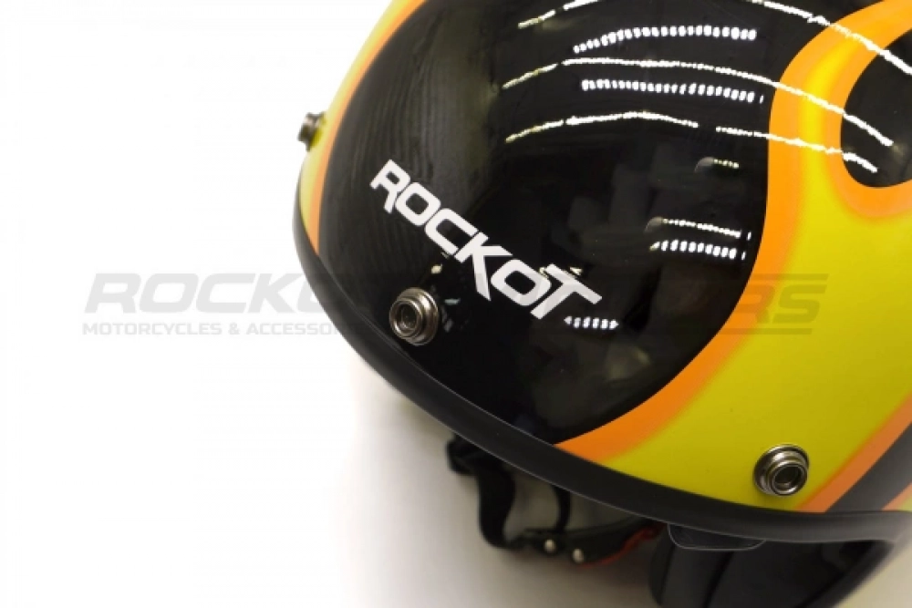 Шлем открытый с козырьком ROCKOT RM-391 Classic Flame (XS) (черный/оранжевый глянцевый) Удача. Магазин садового инвентаря и техники в Калуге